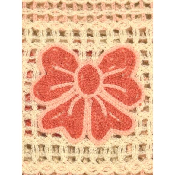 NWT House of Harlow Nicole Richie Pink White Bow Crochet Poncho Sweater Fringe - Picture 6 of 11